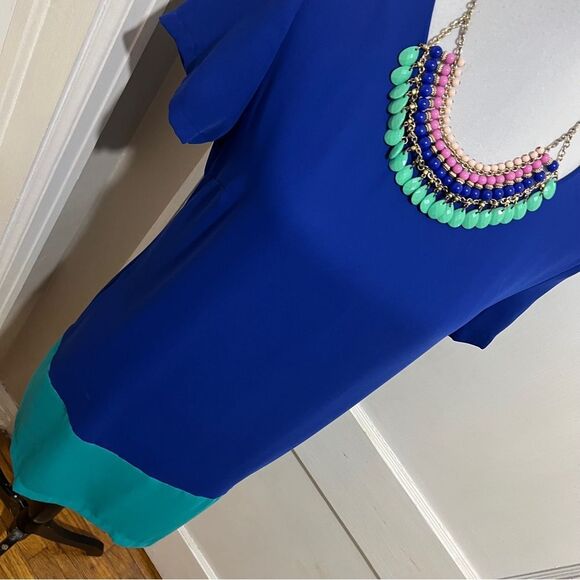 Cynthia Rowely Blue and Teal Color Block Shift Dress Women's Size 8 - Picture 1 of 10